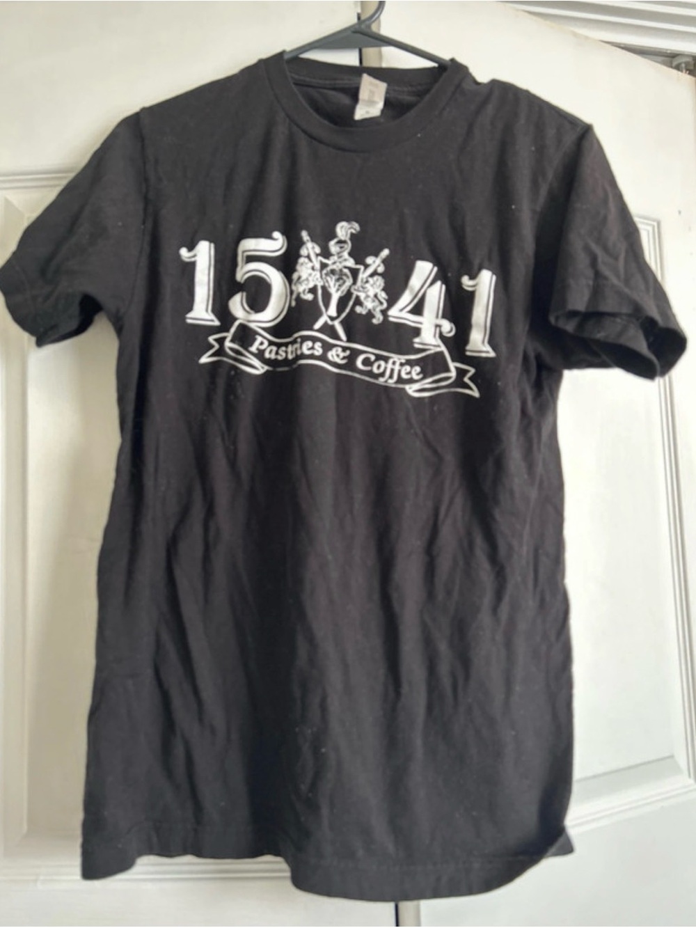 Tultex Black Short Sleeve Graphic Tee with White 1541 Pastries & Coffee Logo